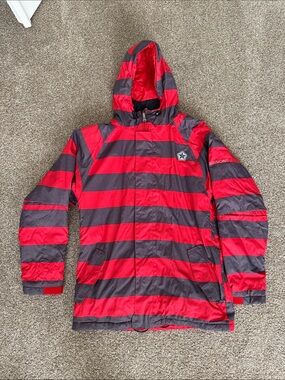 SESSIONS Men's Striped Ski Snowboard Jacket — Red & Gray